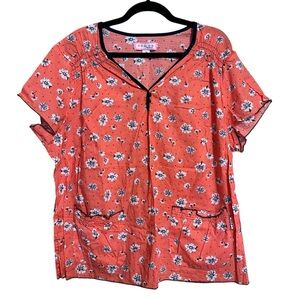 Koi by Kathy Peterson Cotton Floral Spring Polkadot VNeck Short Sleeve Scrub Top